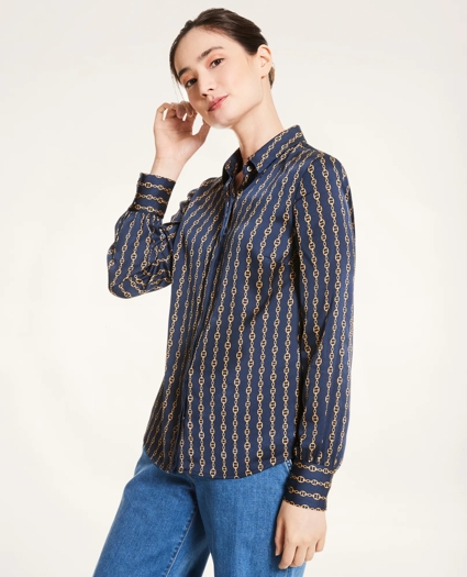 Chain Print Stretch Silk Georgette Blouse, image 3