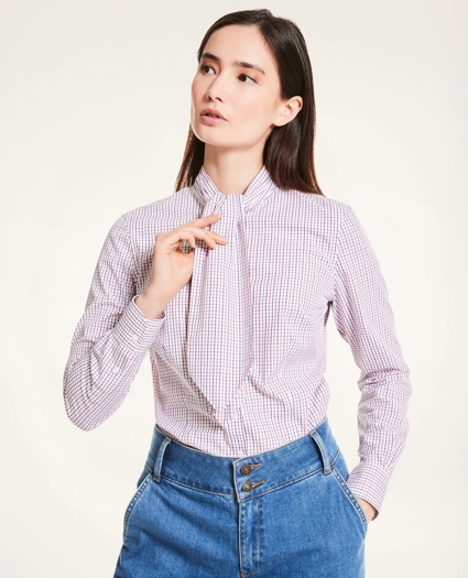 Non-Iron Stretch Cotton Tattersall Ascot Blouse, image 1