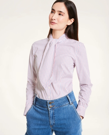 Non-Iron Stretch Cotton Tattersall Ascot Blouse, image 2