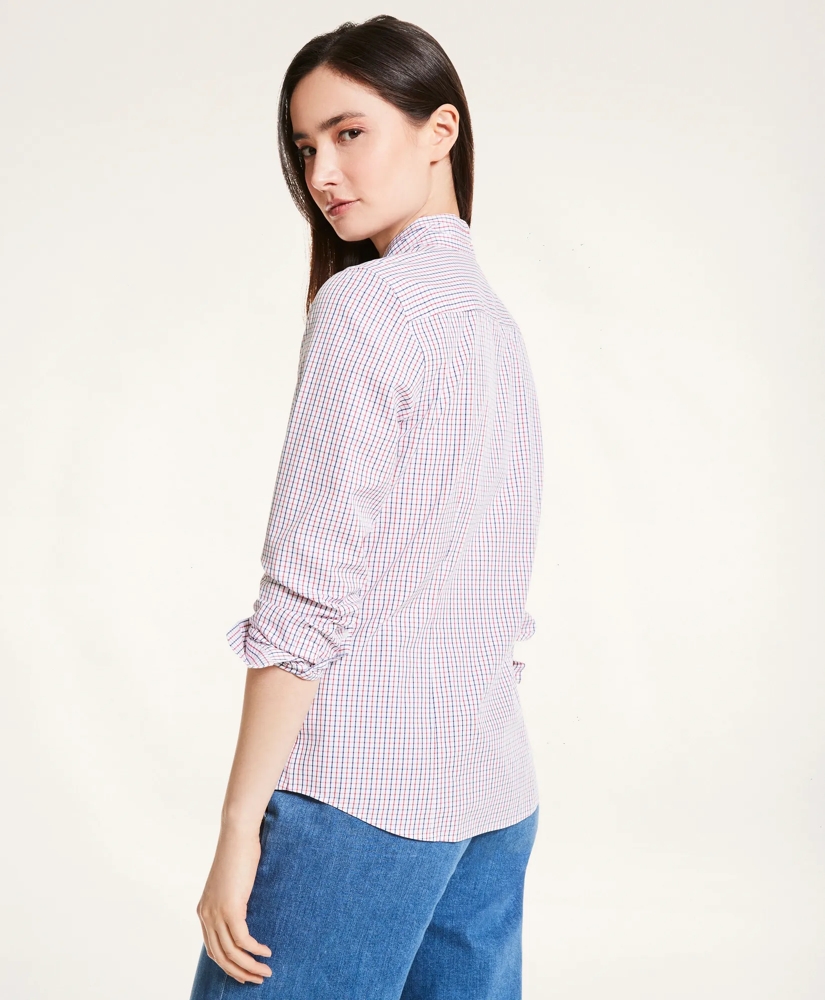 Non-Iron Stretch Cotton Tattersall Ascot Blouse, image 3