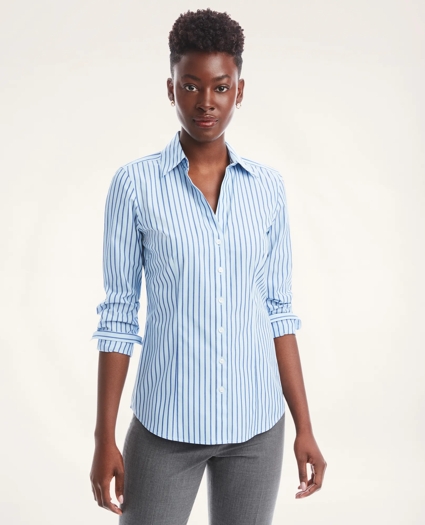 Fitted Non-Iron Stretch Supima® Cotton Striped Shirt, image 1