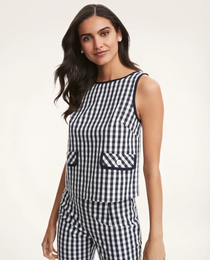 Stretch Cotton Gingham Crop Top, image 1