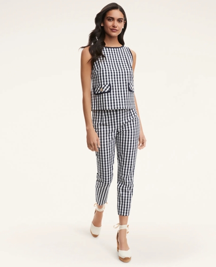 Stretch Cotton Gingham Crop Top, image 2
