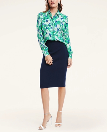 Silk Georgette Butterfly Print Bow Blouse, image 2