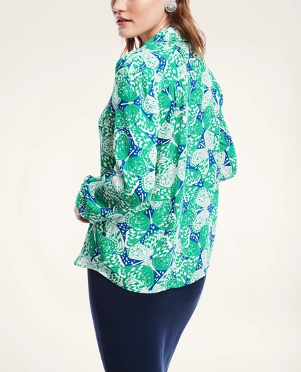 Silk Georgette Butterfly Print Bow Blouse, image 3