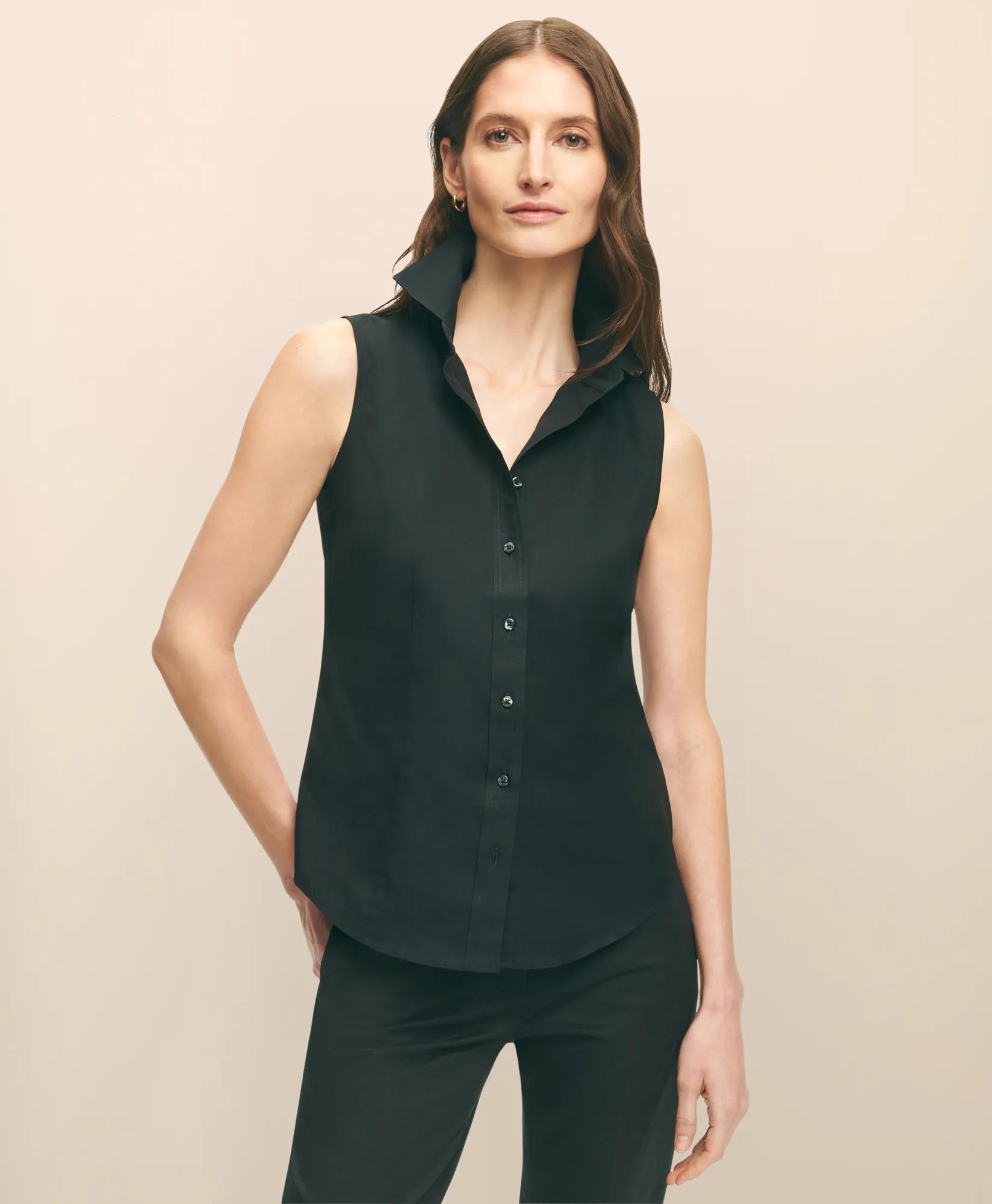 Fitted Non-Iron Stretch Supima® Cotton Sleeveless Dress Shirt, image 1