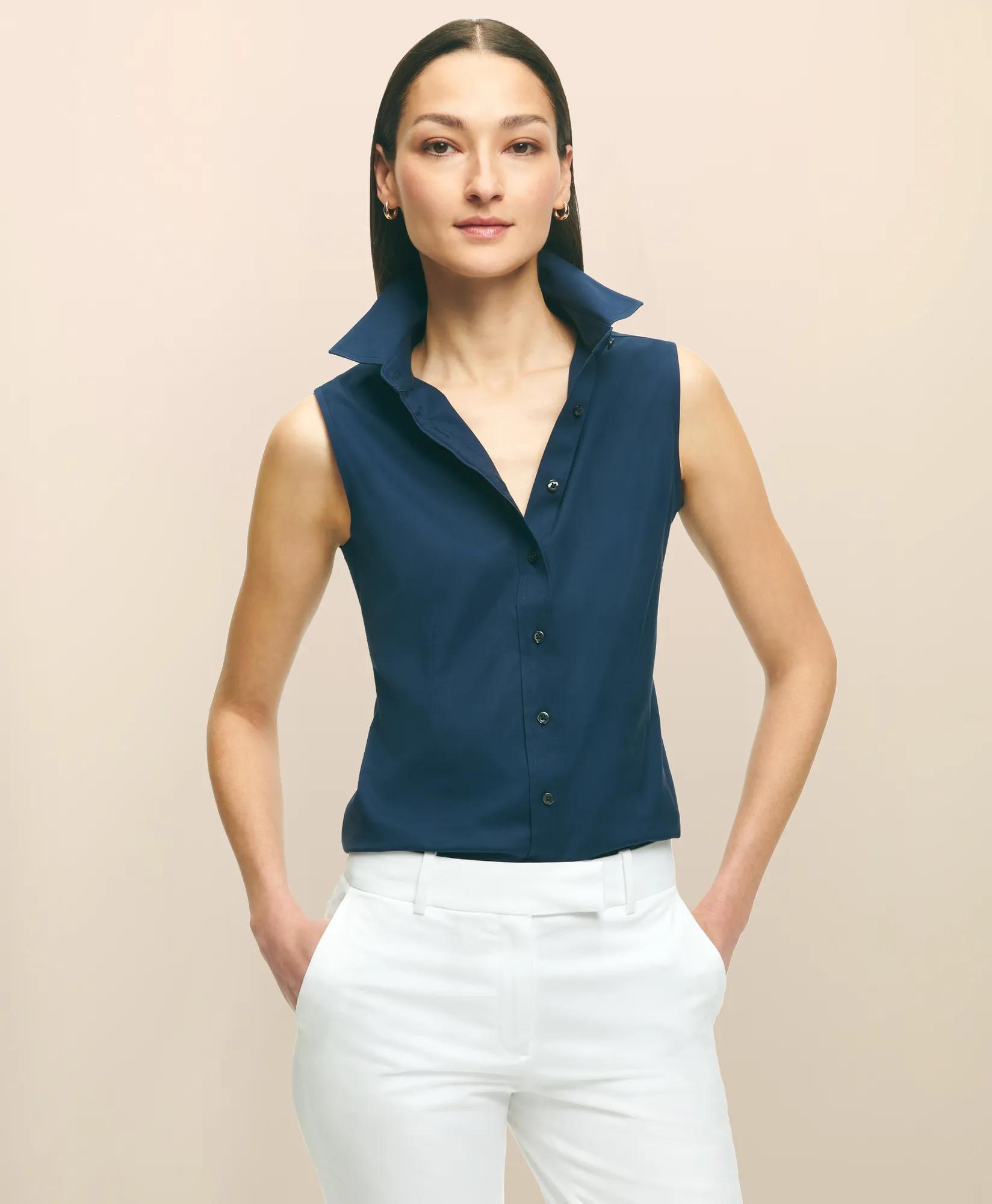 Fitted Non-Iron Stretch Supima&reg; Cotton Sleeveless Dress Shirt, image 1