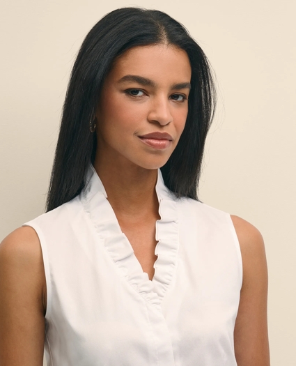 Fitted Non-Iron Stretch Supima® Cotton Ruffle Shirt, image 3
