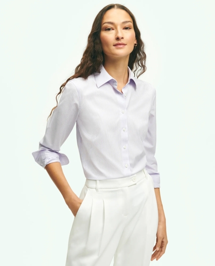 Fitted Stretch Supima® Cotton Non-Iron Mini Stripe Dress Shirt, image 1