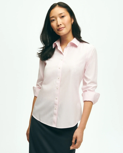 Fitted Stretch Supima® Cotton Non-Iron Mini Stripe Dress Shirt, image 1