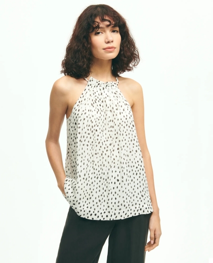 Chiffon Dot Print Pleated Halter Top, image 1