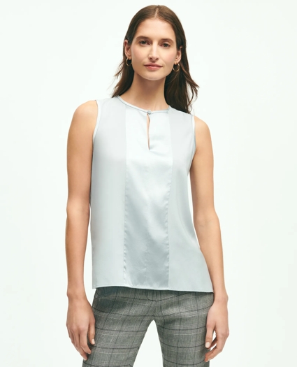 Stretch Silk Sleeveless Contrast Blouse, image 1