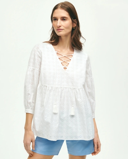 Eyelet Tie Neck Blouse, image 1
