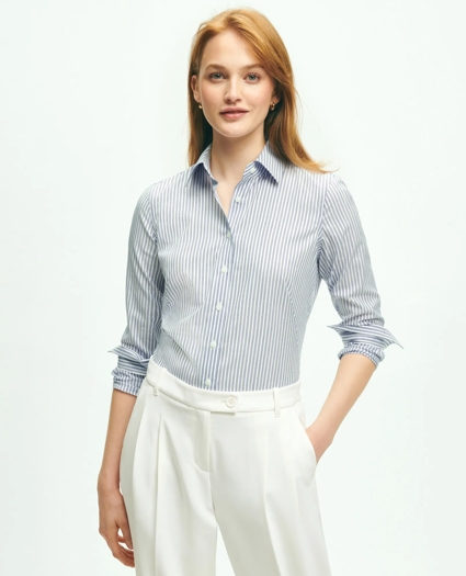 Fitted Non-Iron Cotton Lurex® Striped Dress Shirt, image 1
