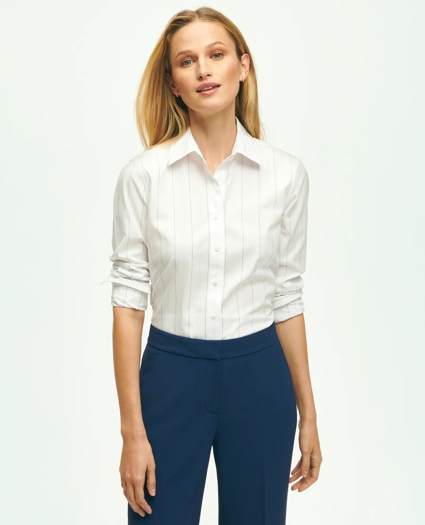 Fitted Non-Iron Stretch Supima® Cotton Striped Dress Shirt, image 1