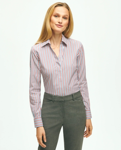 Fitted Non-Iron Stretch Supima® Cotton Striped Dress Shirt, image 1