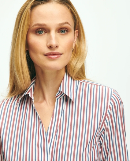 Fitted Non-Iron Stretch Supima® Cotton Striped Dress Shirt, image 2