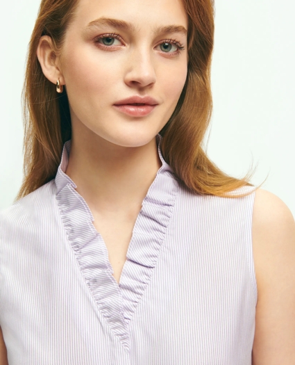 Fitted Non-Iron Stretch Supima® Cotton Striped Ruffle Shirt, image 2