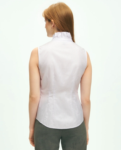 Fitted Non-Iron Stretch Supima® Cotton Striped Ruffle Shirt, image 3