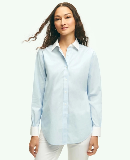 Relaxed Fit Non-Iron Stretch Supima® Cotton Shirt with White Collar & Cuffs, image 1