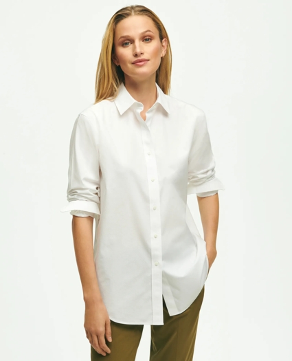 Relaxed Fit Non-Iron Stretch Supima&reg; Cotton Shirt with White Collar & Cuffs, image 1