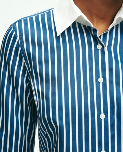 Fitted Stretch Cotton Sateen Dress Shirt with Contrast Collar & Cuffs, image 2