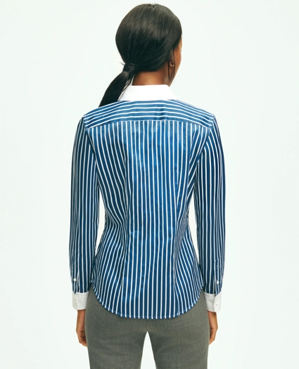Fitted Stretch Cotton Sateen Dress Shirt with Contrast Collar & Cuffs, image 3