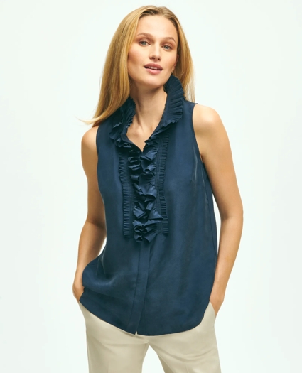 Silk Ruffle Collar Sleeveless Blouse, image 1