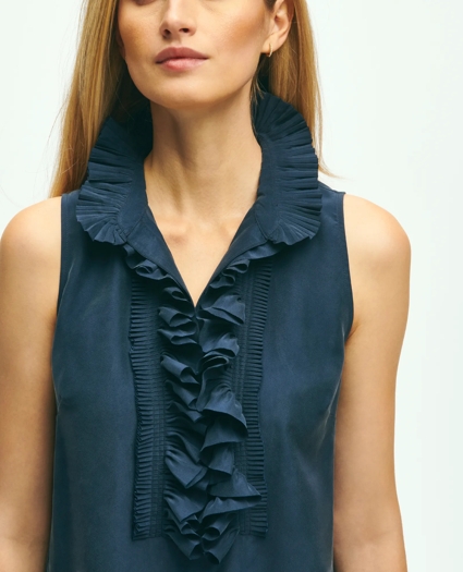 Silk Ruffle Collar Sleeveless Blouse, image 2