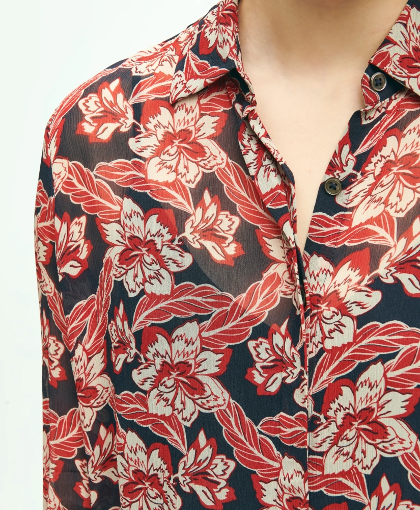 Crinkle Chiffon Tropical Floral Print Blouse, image 3