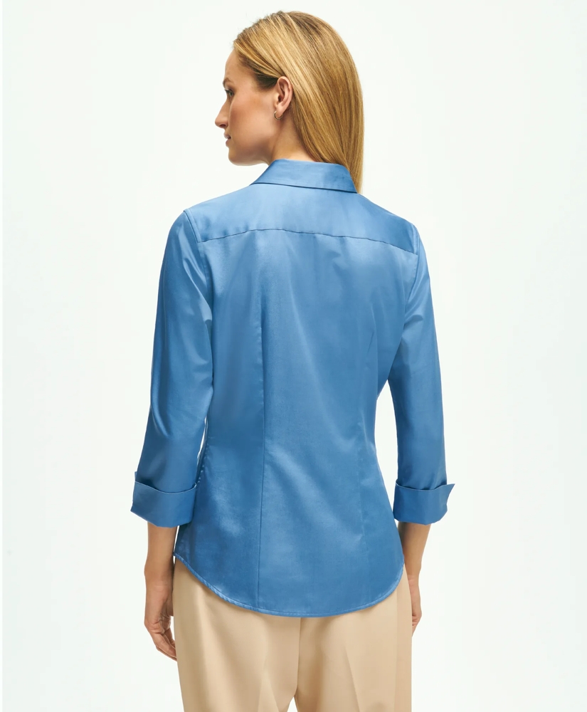Fitted Stretch Cotton Sateen Three-Quarter Sleeve Blouse, image 3