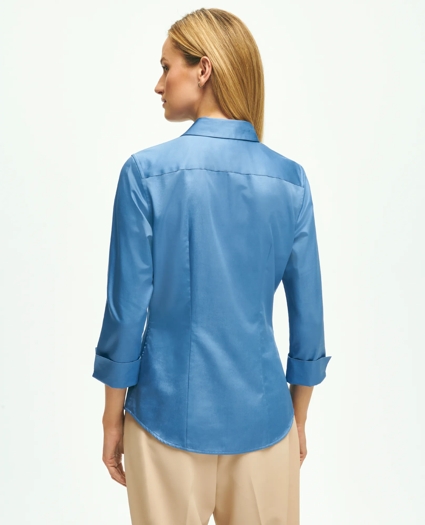 Fitted Stretch Cotton Sateen Three-Quarter Sleeve Blouse, image 3