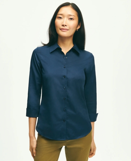 Fitted Stretch Cotton Sateen Three-Quarter Sleeve Blouse, image 1