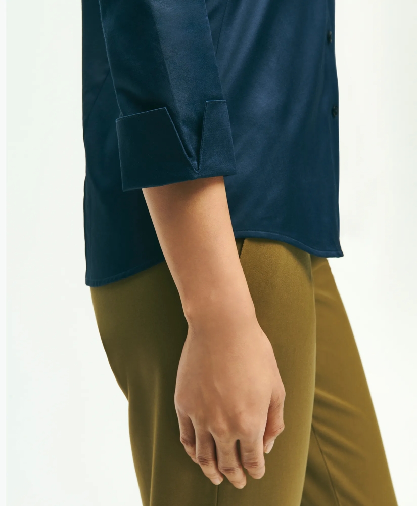 Fitted Stretch Cotton Sateen Three-Quarter Sleeve Blouse, image 3