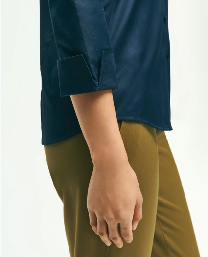 Fitted Stretch Cotton Sateen Three-Quarter Sleeve Blouse, image 3