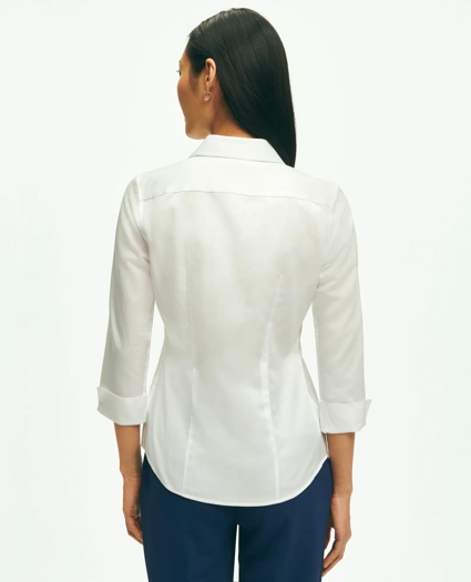 Fitted Stretch Cotton Sateen Three-Quarter Sleeve Blouse, image 2