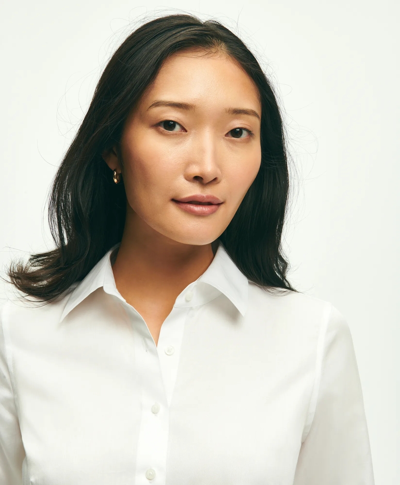 Fitted Stretch Cotton Sateen Three-Quarter Sleeve Blouse, image 3