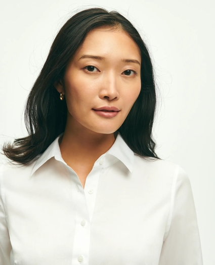 Fitted Stretch Cotton Sateen Three-Quarter Sleeve Blouse, image 3