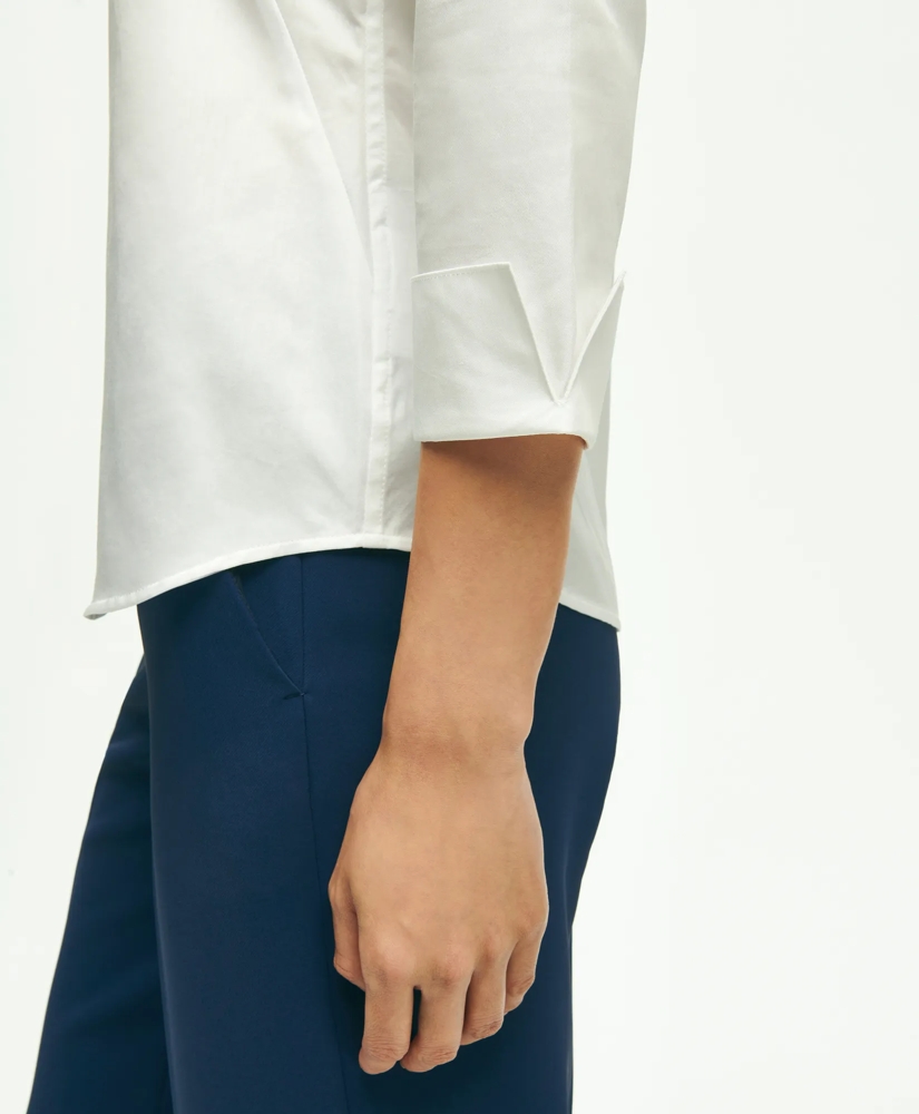 Fitted Stretch Cotton Sateen Three-Quarter Sleeve Blouse, image 4