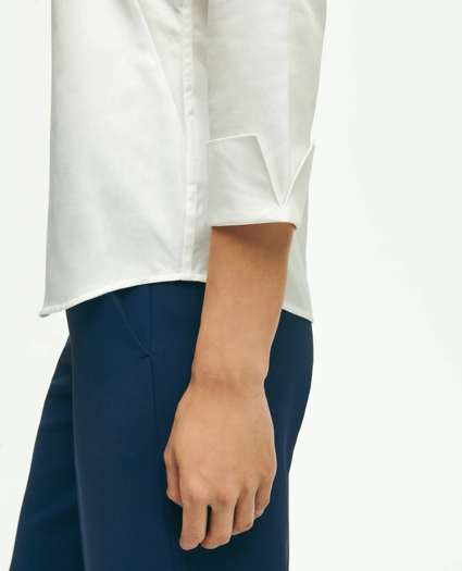 Fitted Stretch Cotton Sateen Three-Quarter Sleeve Blouse, image 4