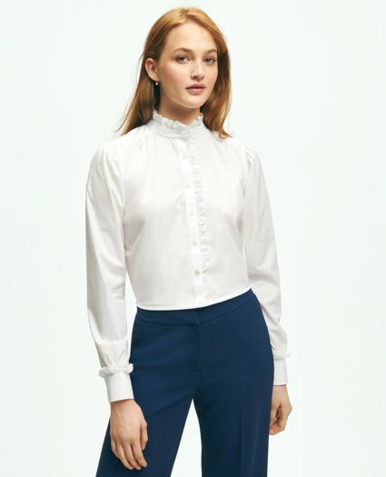 Stretch Supima® Cotton Non-Iron Ruffle Collar Shirt, image 1