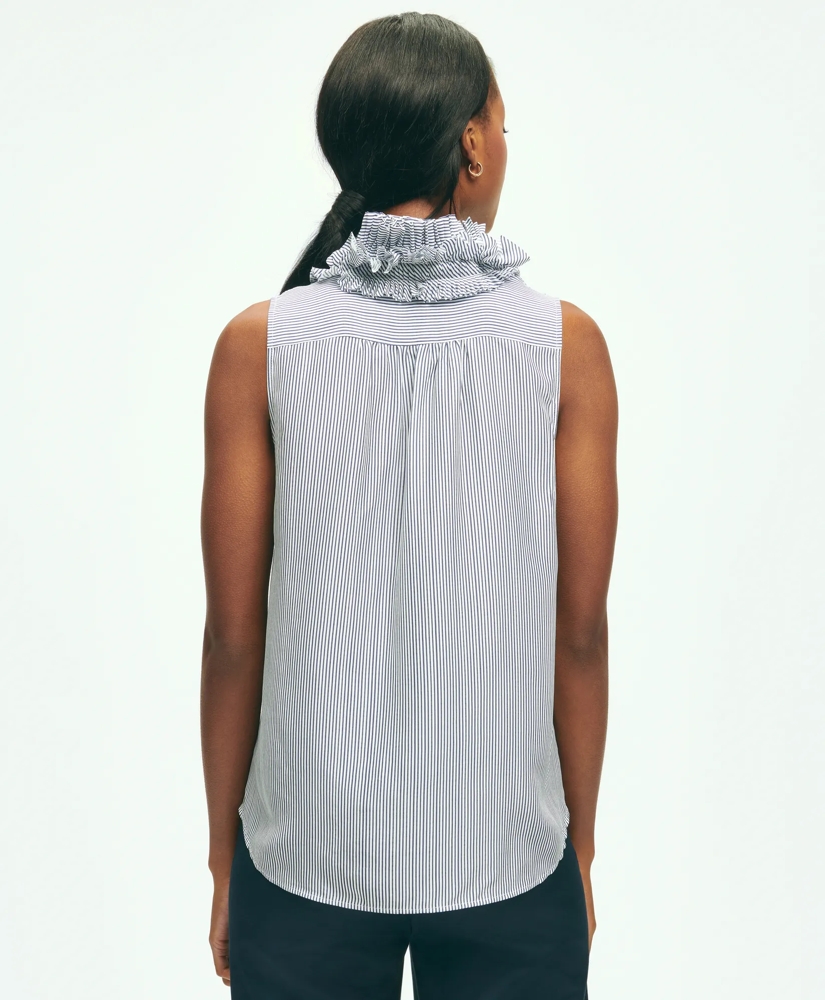 Silk Ruffle Collar Sleeveless Striped Blouse, image 5