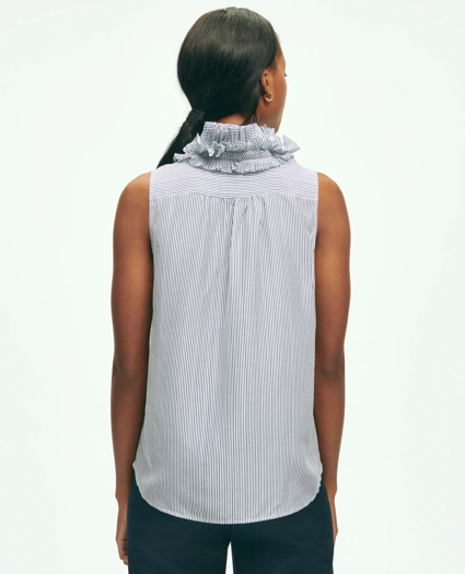 Silk Ruffle Collar Sleeveless Striped Blouse, image 5