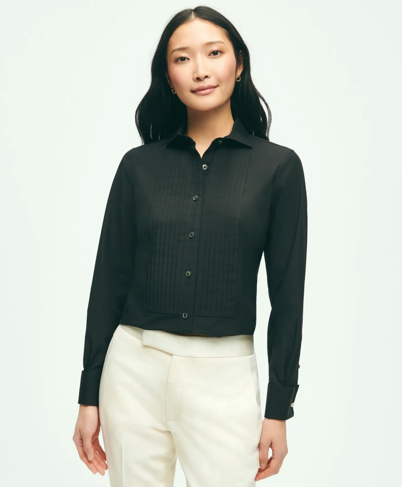 Black Fleece Pleated Tuxedo Shirt in Sea Island Cotton, image 1