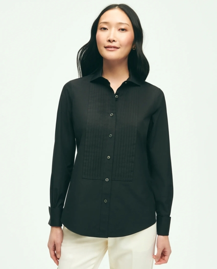 Black Fleece Pleated Tuxedo Shirt in Sea Island Cotton, image 3