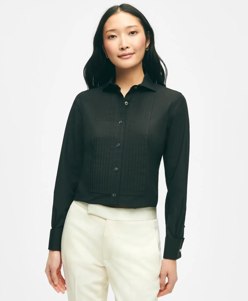 Black Fleece Pleated Tuxedo Shirt in Sea Island Cotton, image 3
