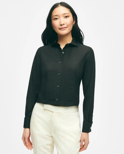 Black Fleece Pleated Tuxedo Shirt in Sea Island Cotton, image 3
