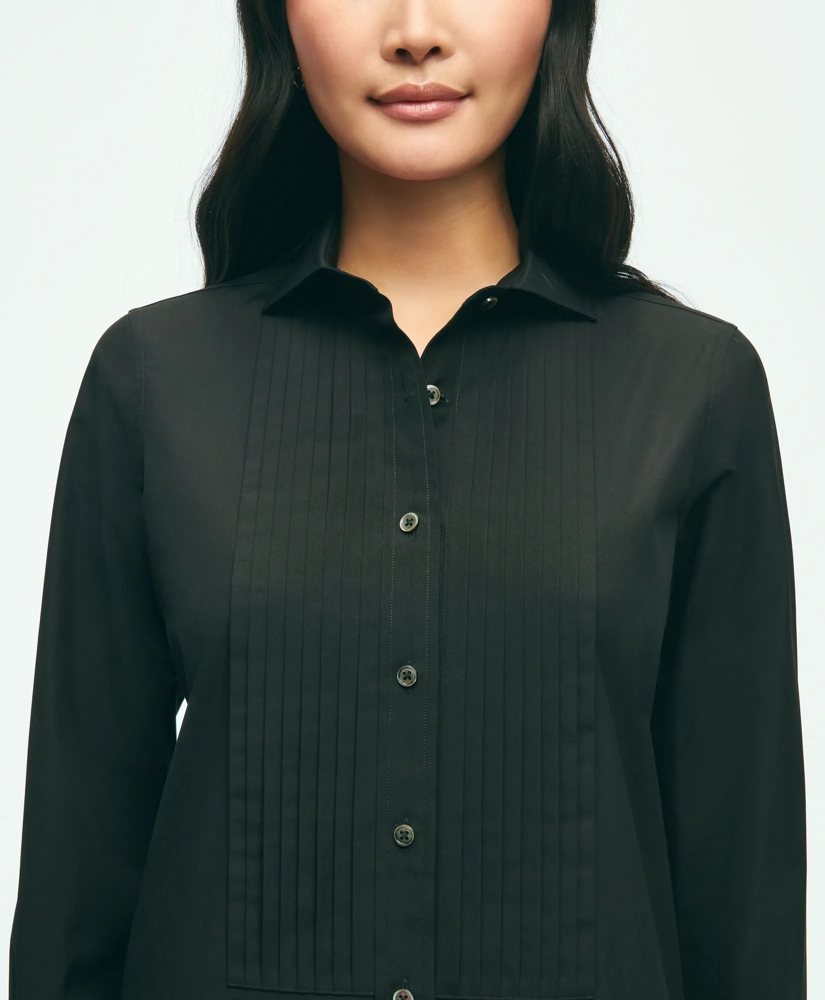 Black Fleece Pleated Tuxedo Shirt in Sea Island Cotton, image 5