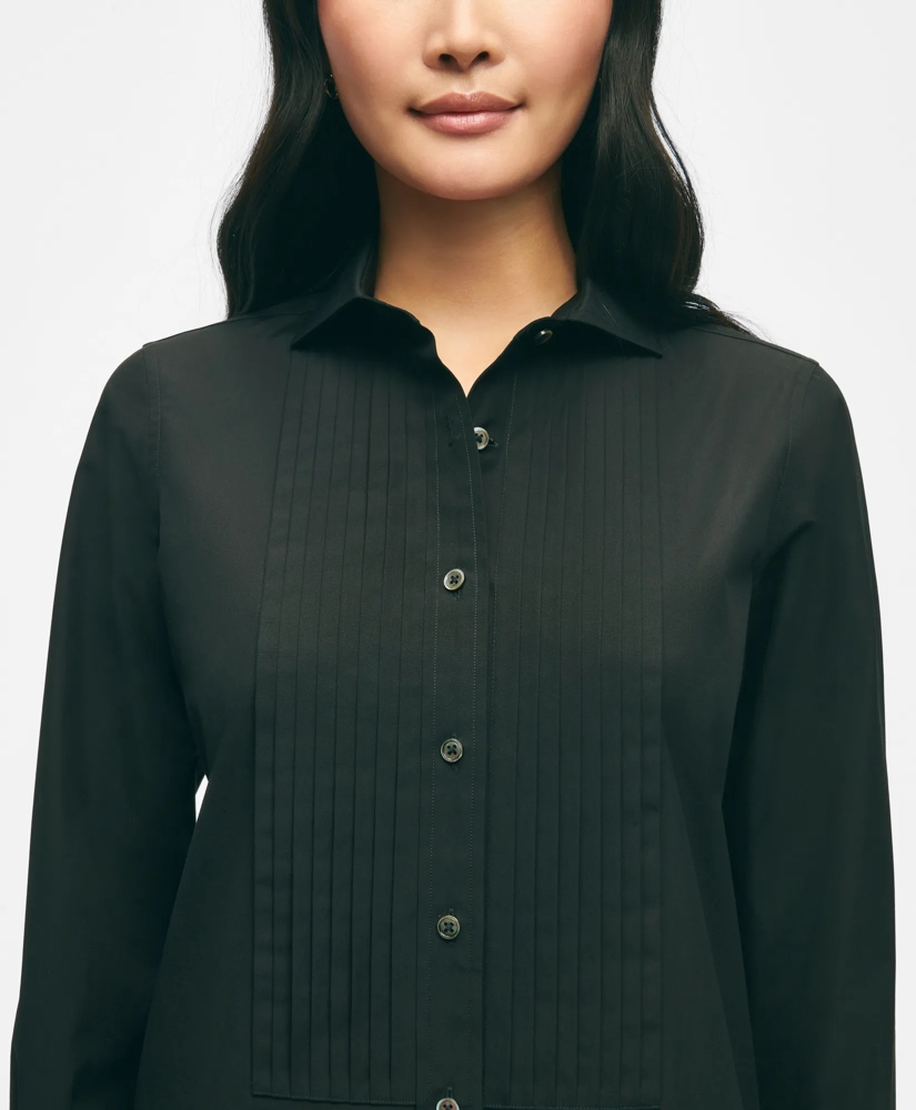 Black Fleece Pleated Tuxedo Shirt in Sea Island Cotton, image 5