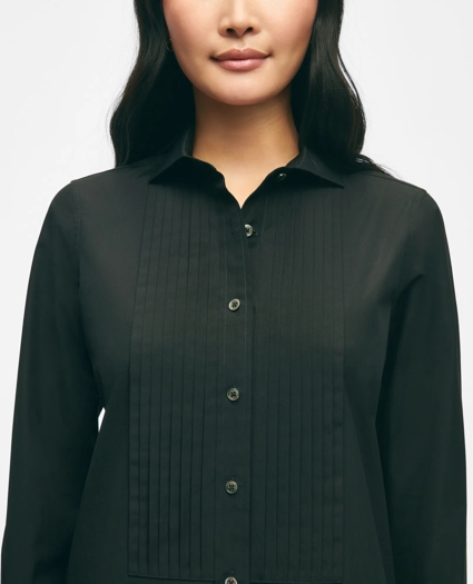 Black Fleece Pleated Tuxedo Shirt in Sea Island Cotton, image 5